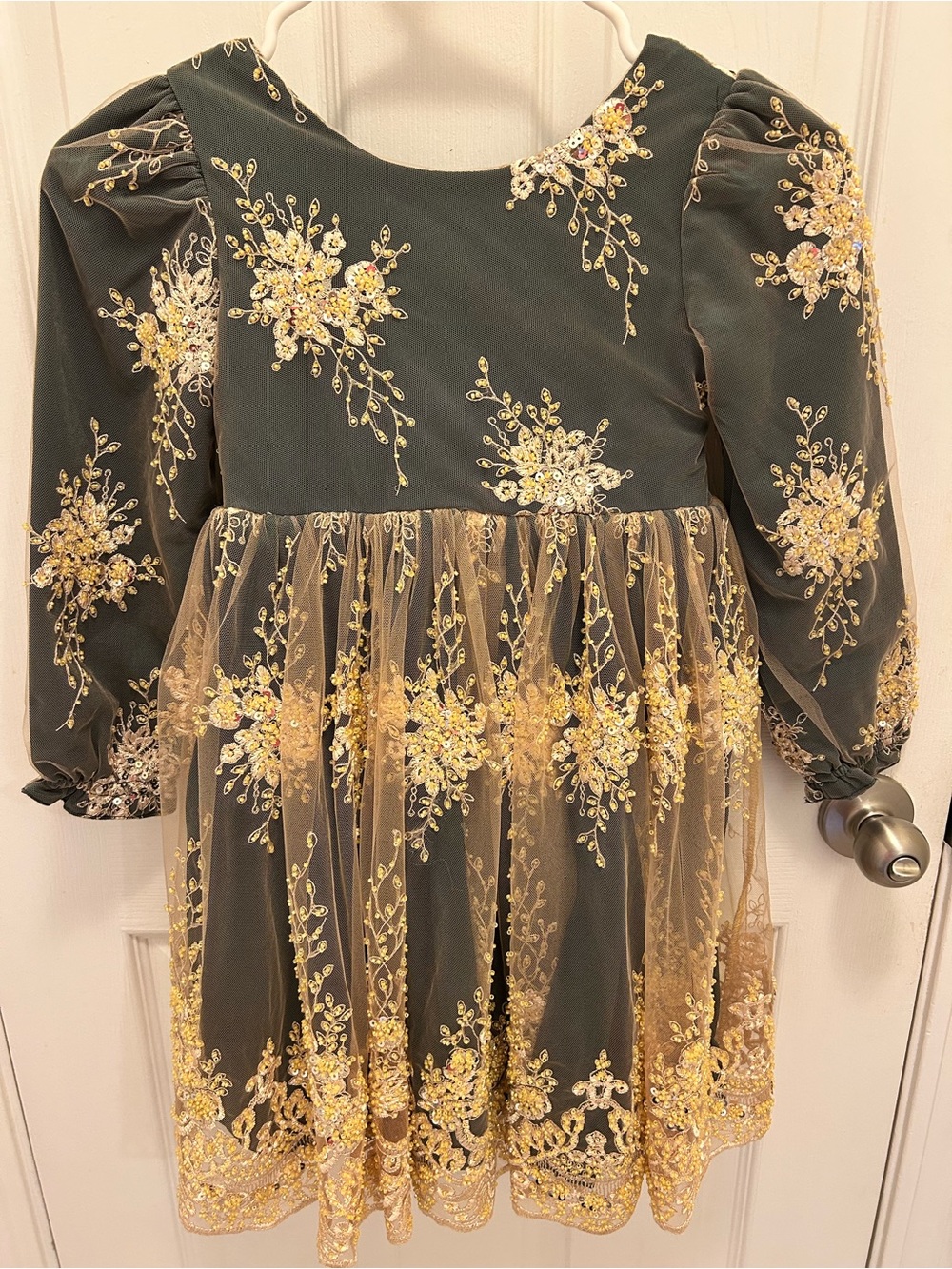 The Paper Doll 8 Green & Gold Lace Dress